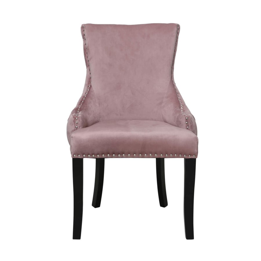 Set of 2 Pink Velvet Dining Chairs with Black Legs - Aurora Boutique