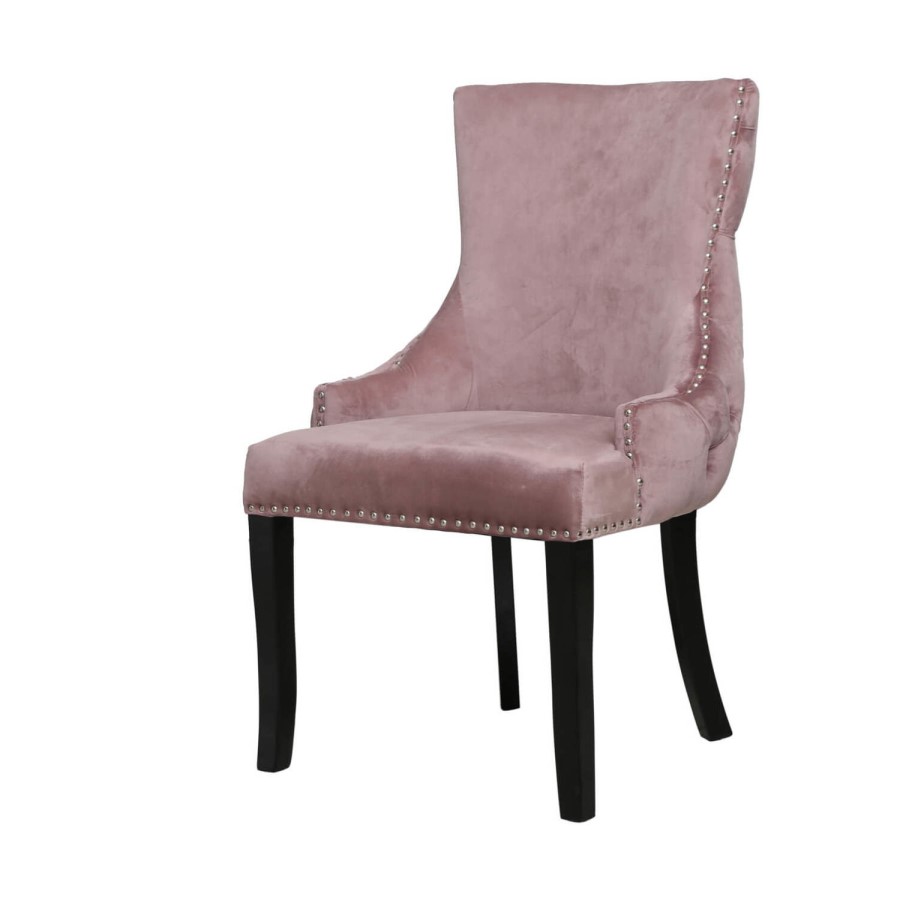 Set of 2 Pink Velvet Dining Chairs with Black Legs - Aurora Boutique
