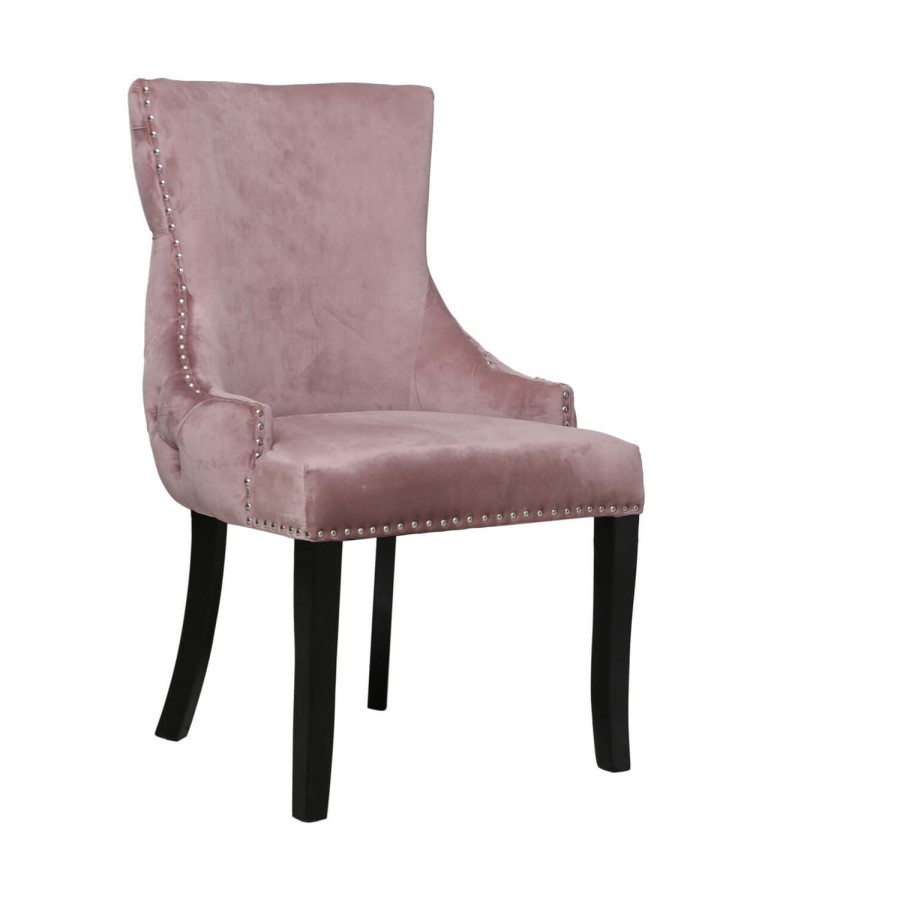 Set of 2 Pink Velvet Dining Chairs with Black Legs - Aurora Boutique