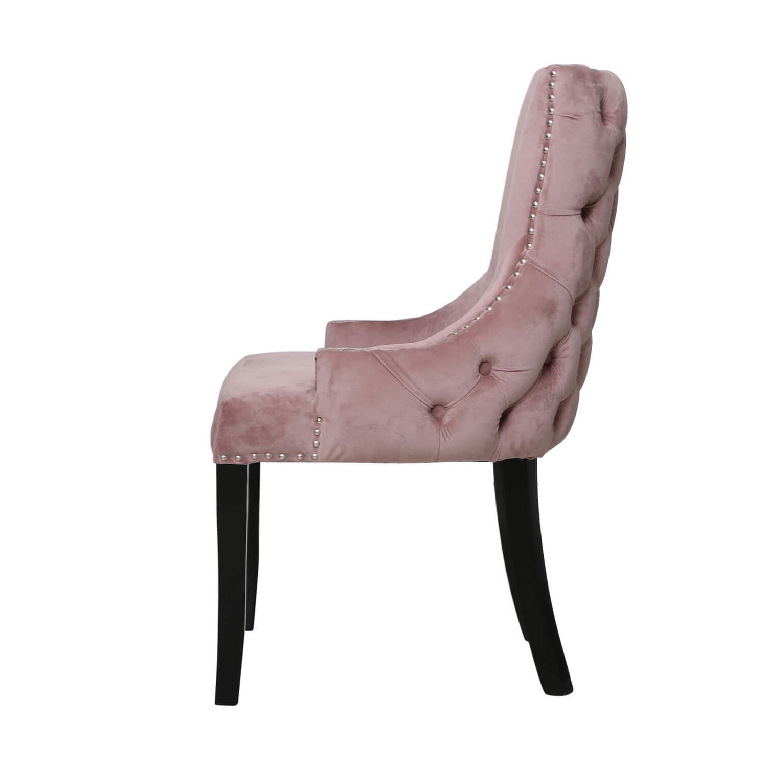 Set Of 2 Pink Velvet Dining Chairs With Black Legs Aurora