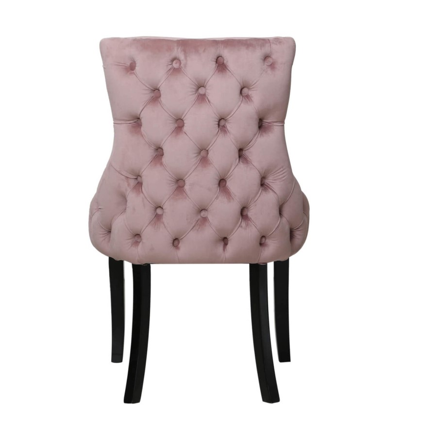 Set of 2 Pink Velvet Dining Chairs with Black Legs - Aurora Boutique