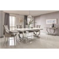 Cream Marble Dining Set with 180cm Table & 4 Champagne Velvet Chairs - Vida Living Arianna