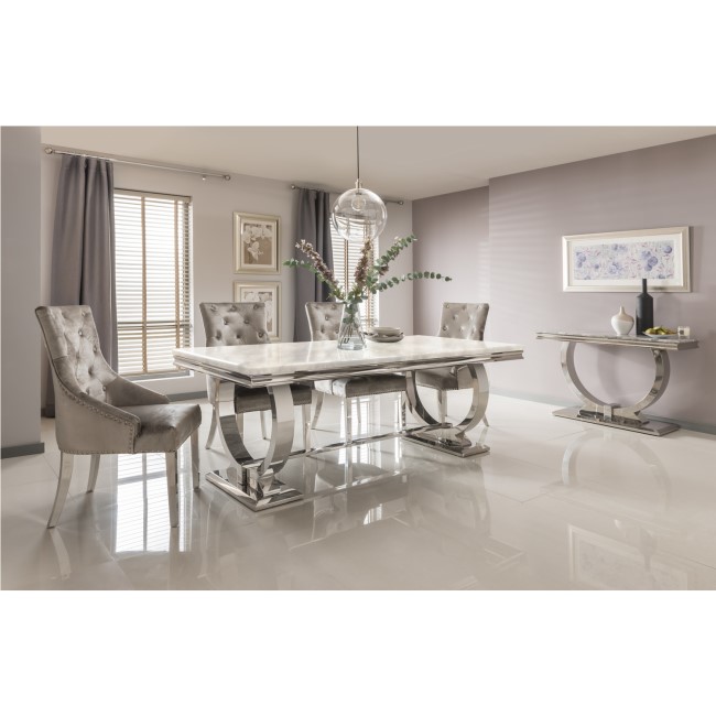 Cream Marble Dining Set with 180cm Table & 4 Champagne Velvet Chairs - Vida Living Arianna