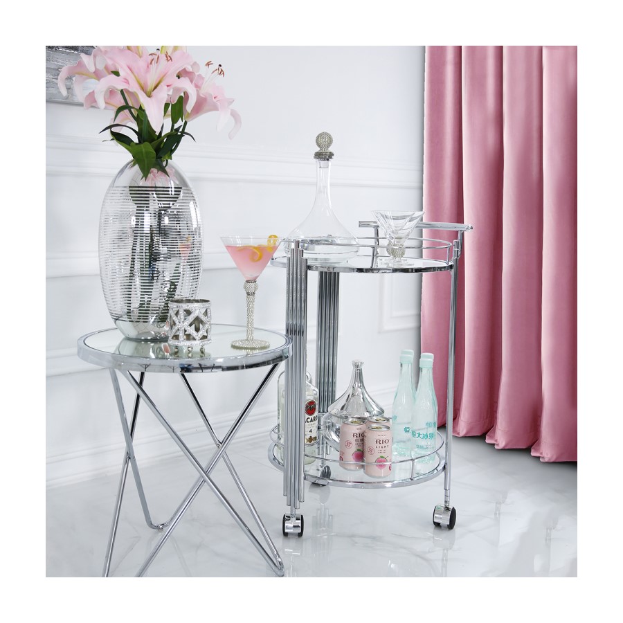 Aurora Boutique Mirrored Drinks Trolley with Clear Glass