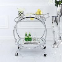 Silver Bar Cart with Chrome & Glass - Aurora Boutique