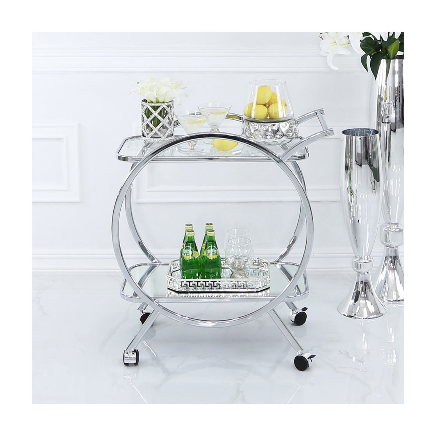 Photo of Silver bar cart with chrome & glass - aurora boutique