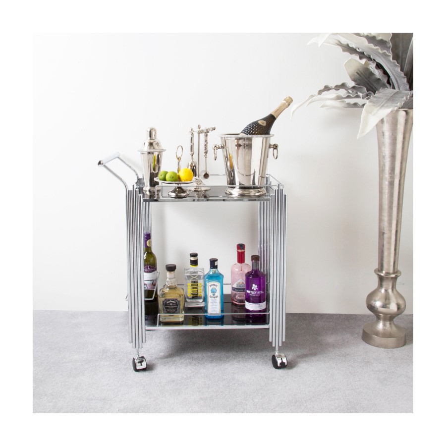 Aurora Boutique Mirrored Drinks Trolley Black Glass