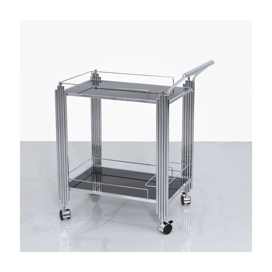 Aurora Boutique Mirrored Drinks Trolley Black Glass