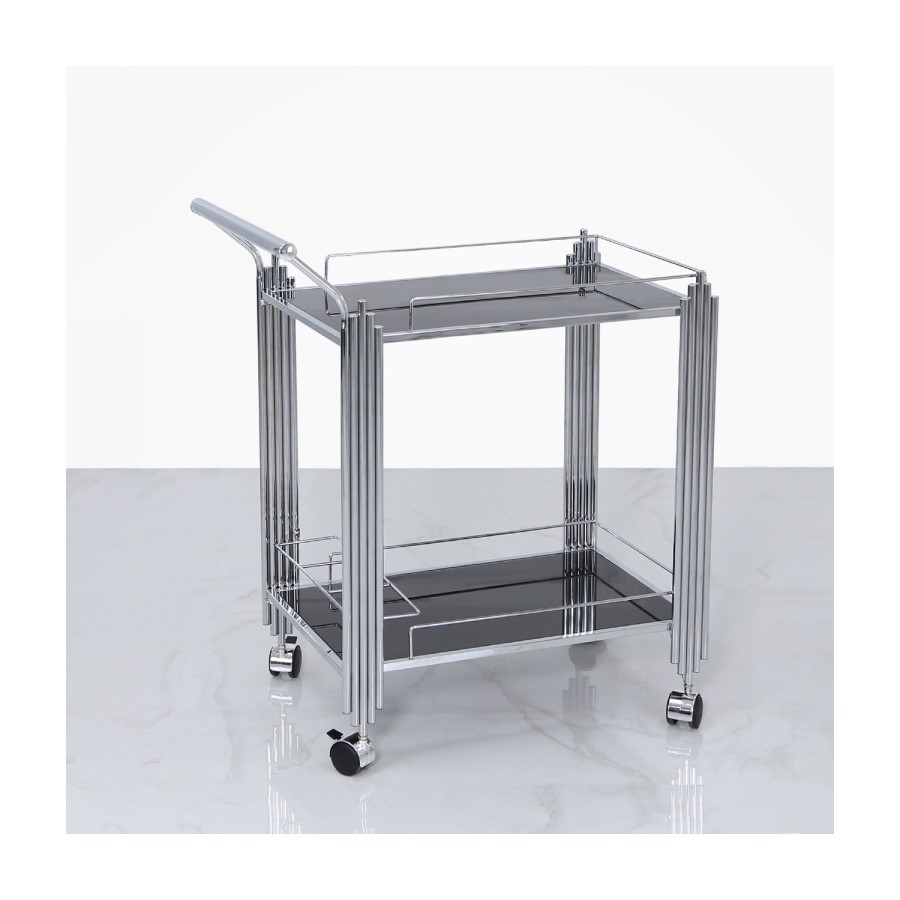 Aurora Boutique Mirrored Drinks Trolley Black Glass