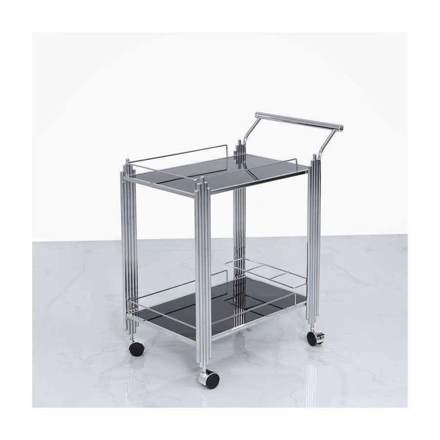 Aurora Boutique Mirrored Drinks Trolley Black Glass