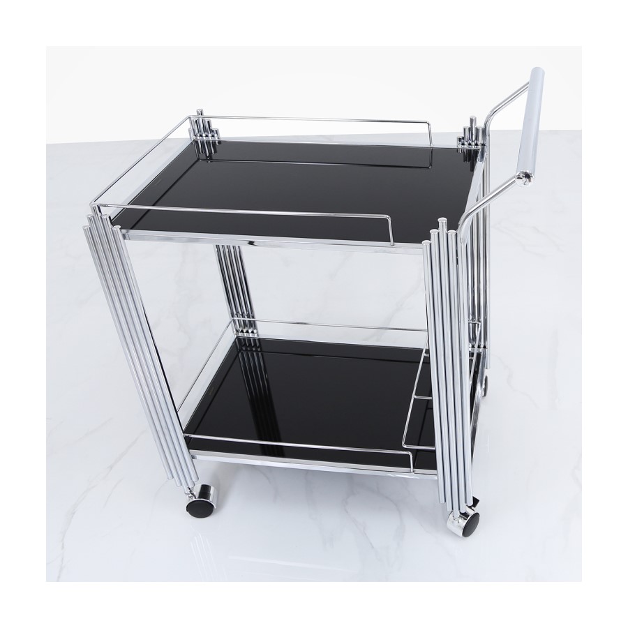 Aurora Boutique Mirrored Drinks Trolley Black Glass
