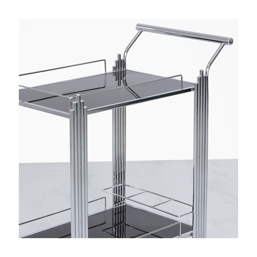Aurora Boutique Mirrored Drinks Trolley Black Glass
