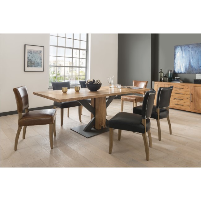 Vida Living Large Lindau Industrial Oak Dining Set with 6 Leather Chairs