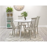 Vida Living Isla White Round Dining Set with 4 Grey Dining Chairs