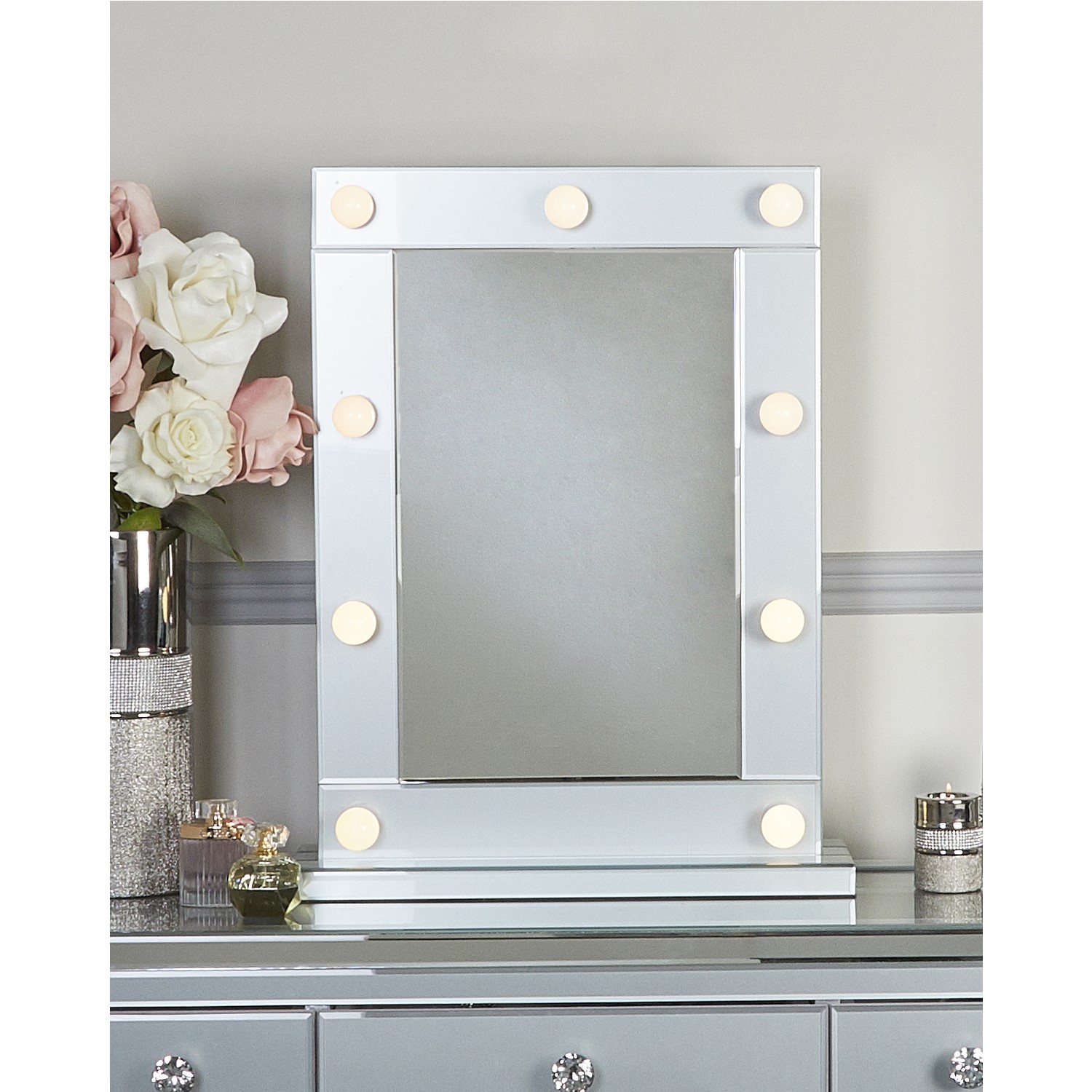 Bella Grey Hollywood Dressing Table, Hollywood Vanity Table With Mirror