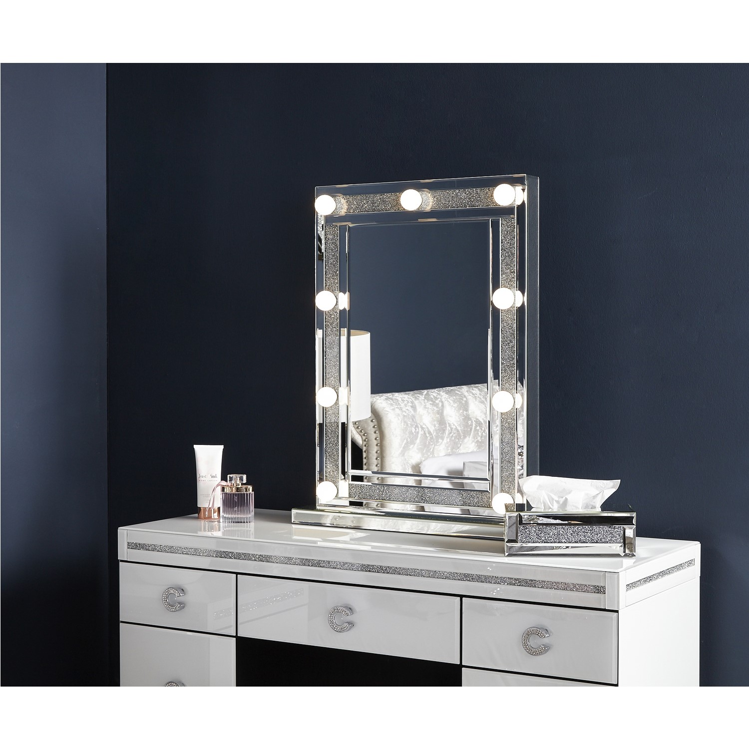 Bella Glitter Hollywood Dressing Table Mirror 9 Lights With Dimmer Switch Furniture123