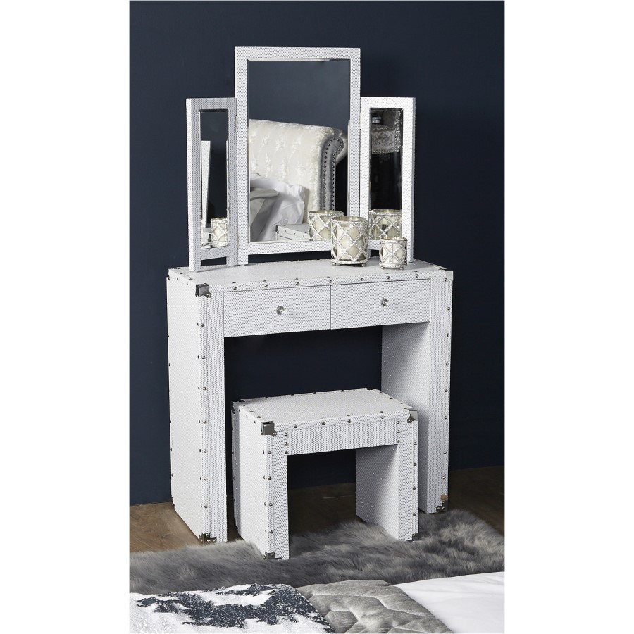 Bella White Vanity Dressing Table Mirror with Glitter Finish