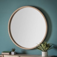 Round Large Mirror With Wood Edge