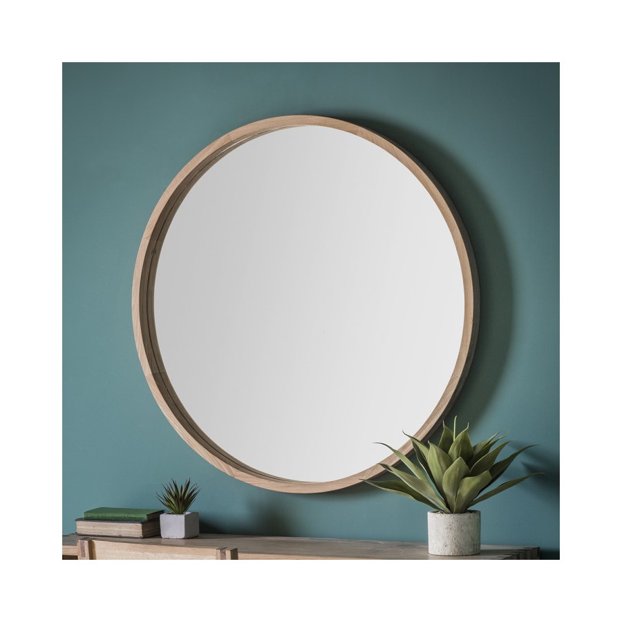 Round Large Mirror With Wood Edge