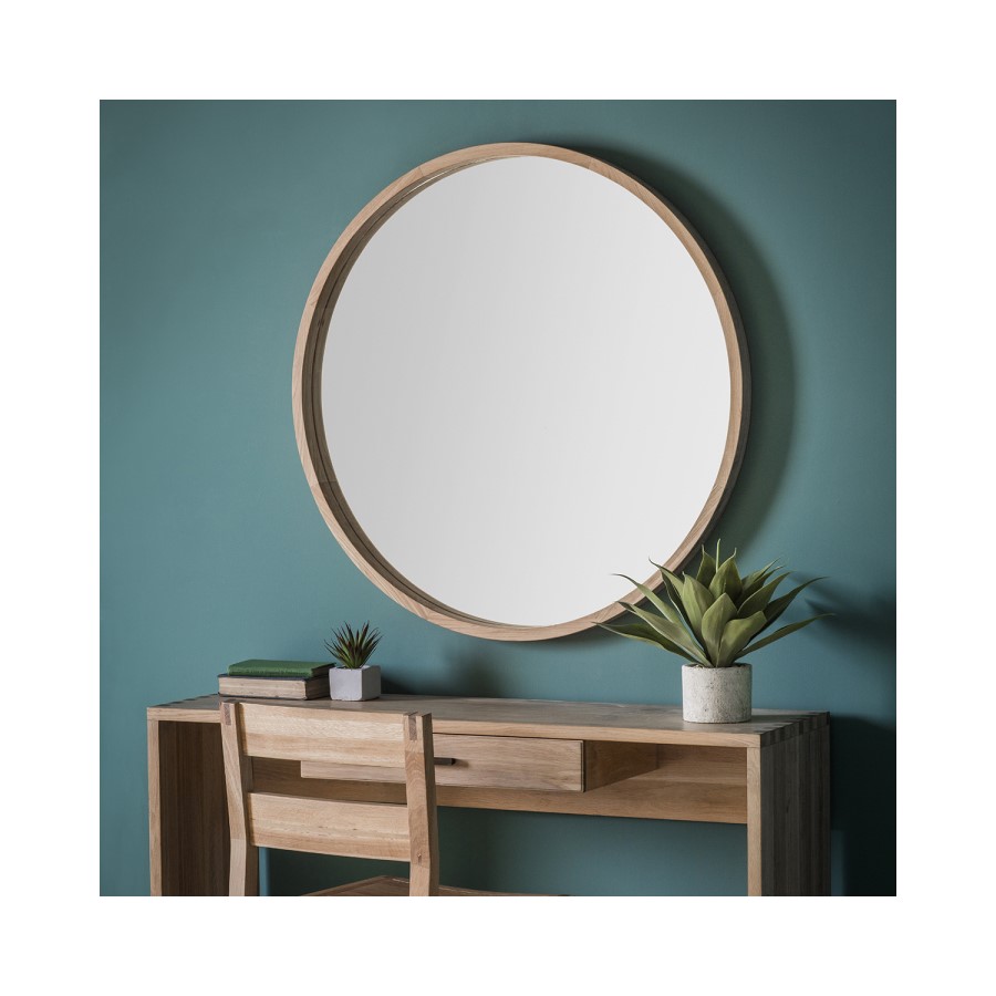 Round Large Mirror With Wood Edge