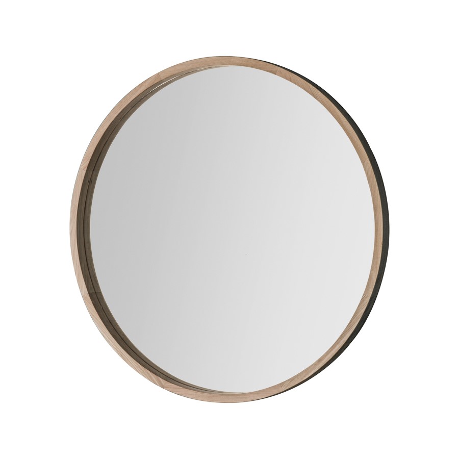 Round Large Mirror With Wood Edge