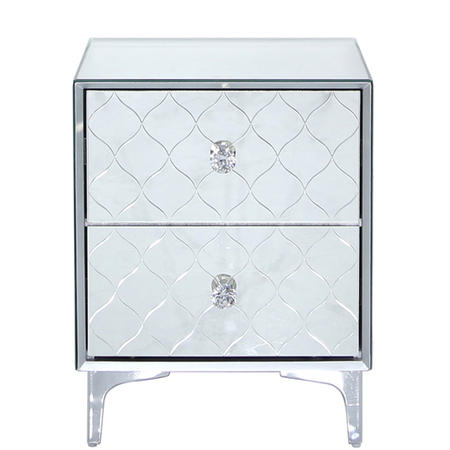 Sara Mirrored 2 Drawer Bedside Table with Diamante Handles