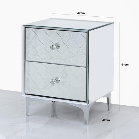 Sara Mirrored 2 Drawer Bedside Table with Diamante Handles