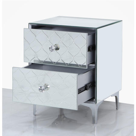 Sara Mirrored 2 Drawer Bedside Table with Diamante Handles