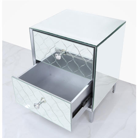 Sara Mirrored 2 Drawer Bedside Table with Diamante Handles