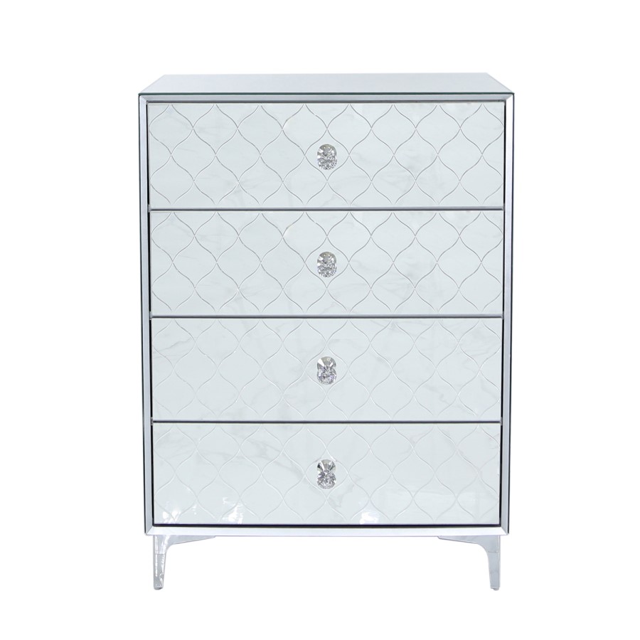 Sara Mirrored 4 Drawer Chest of Drawers with Diamante Handles