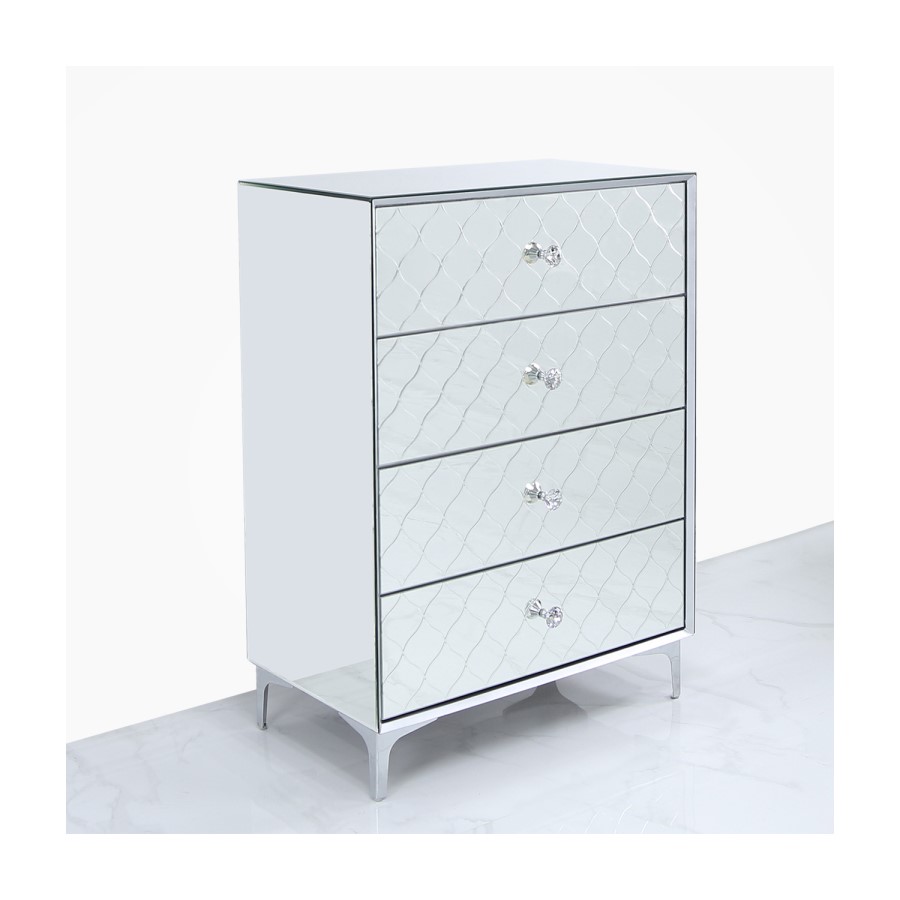 Sara Mirrored 4 Drawer Chest of Drawers with Diamante Handles