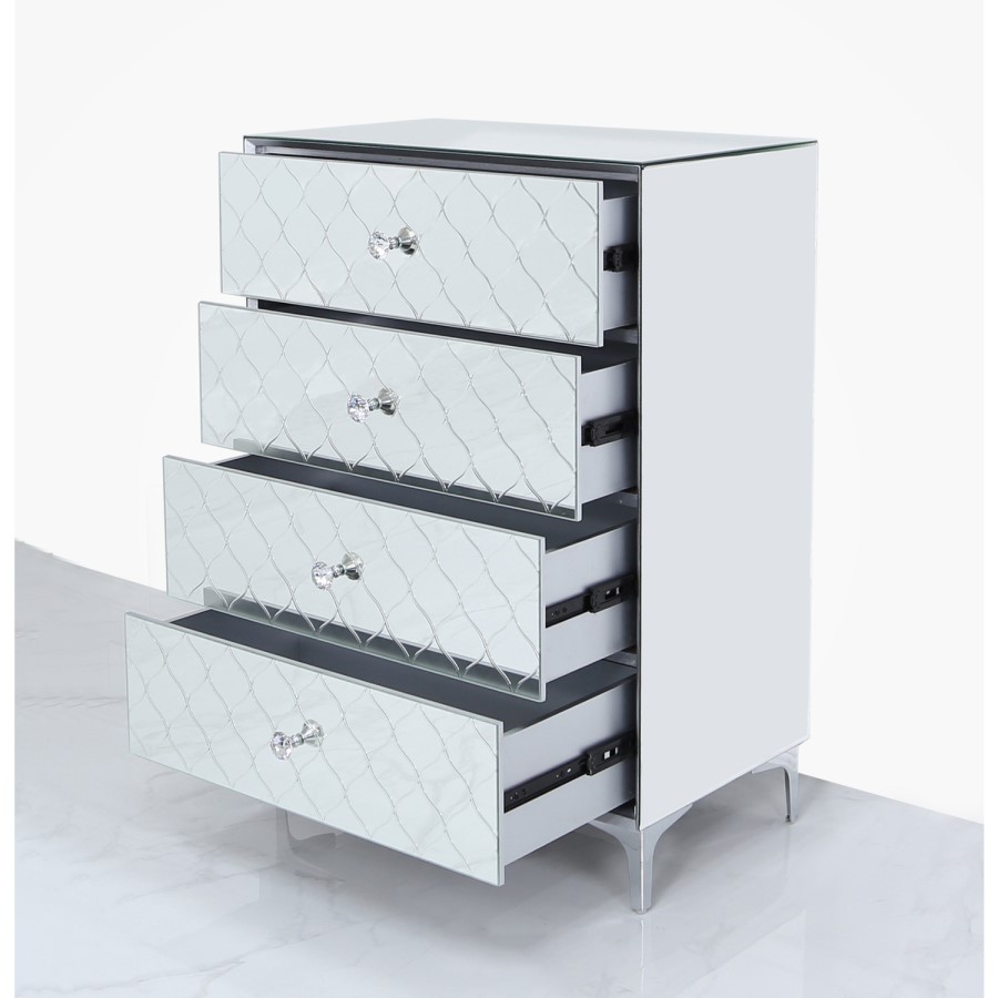 Sara Mirrored 4 Drawer Chest of Drawers with Diamante Handles