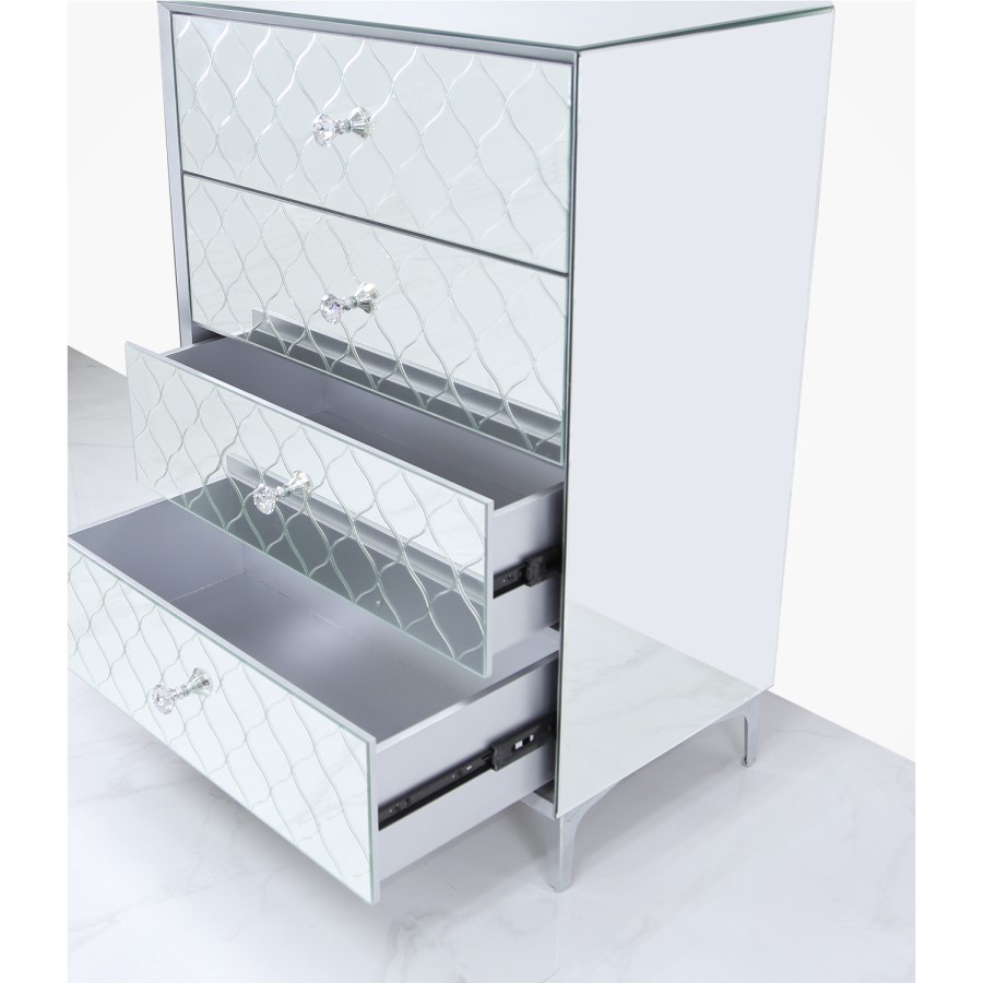 Sara Mirrored 4 Drawer Chest of Drawers with Diamante Handles