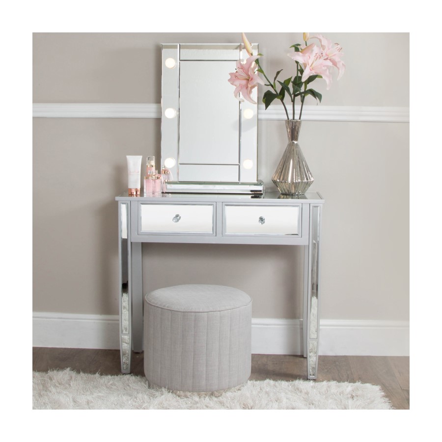 Vida Silver Mirrored 2 Drawer Dressing Table