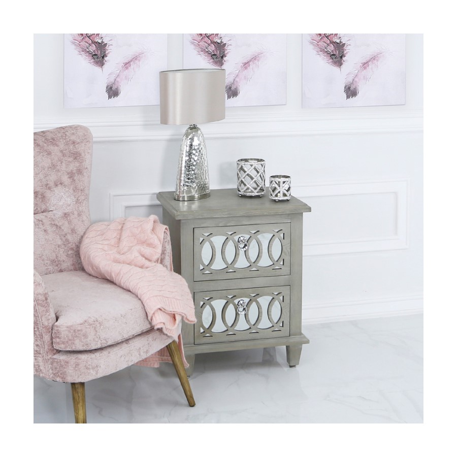 Abbey Mirrored 2 Drawer Bedside Table
