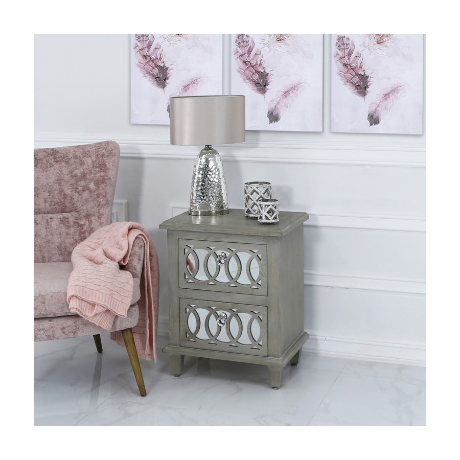 Abbey Mirrored 2 Drawer Bedside Table