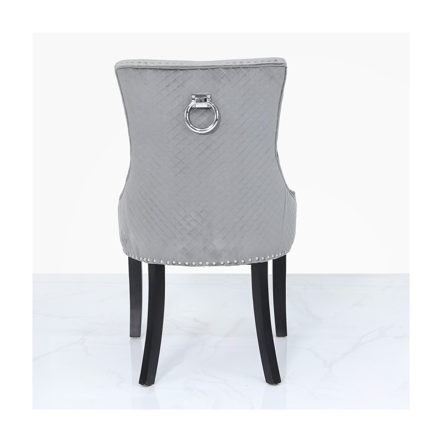 Glass Dining Table & 6 Grey Velvet Chairs - Aurora Boutique