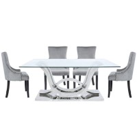 Glass Dining Table & 6 Grey Velvet Chairs - Aurora Boutique