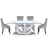 Glass Dining Table &amp; 6 Grey Velvet Chairs - Aurora Boutique