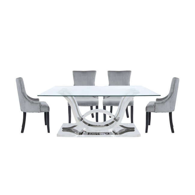 Glass Dining Table & 6 Grey Velvet Chairs - Aurora Boutique