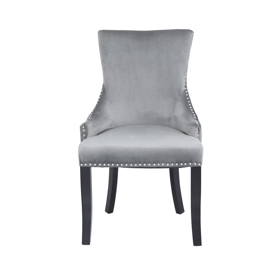 Glass Dining Table & 6 Grey Velvet Chairs - Aurora Boutique