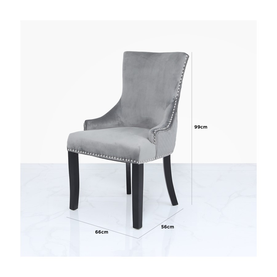 Glass Dining Table & 6 Grey Velvet Chairs - Aurora Boutique