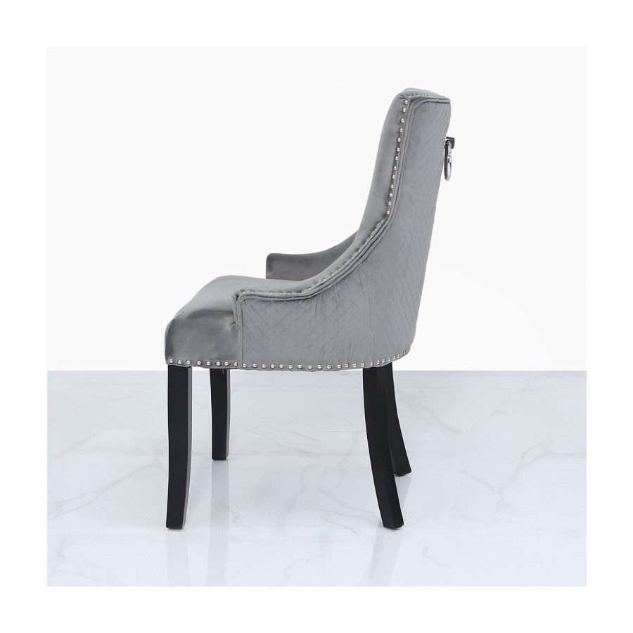 Glass Dining Table & 6 Grey Velvet Chairs - Aurora Boutique