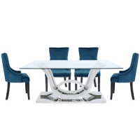 Glass Dining Table & 6 Teal Velvet Chairs - Aurora Boutique