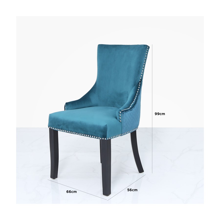 Glass Dining Table & 6 Teal Velvet Chairs - Aurora Boutique