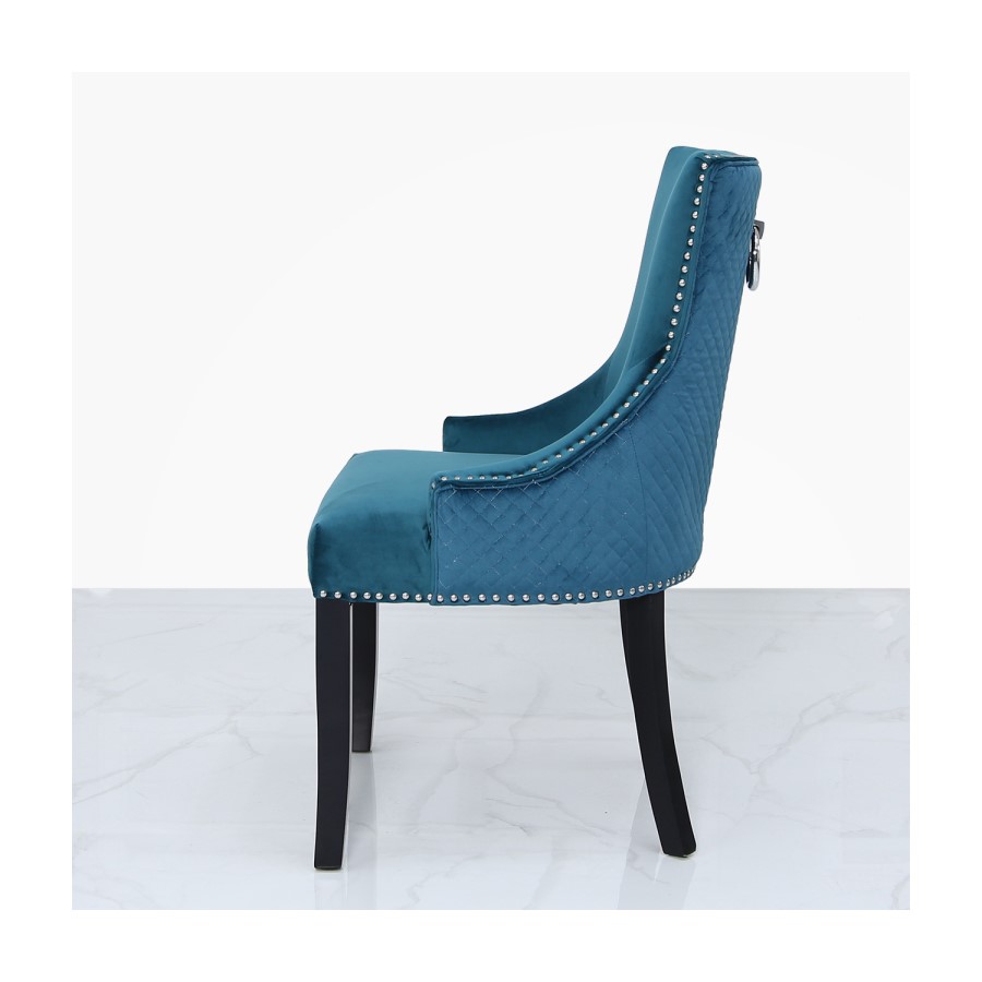 Glass Dining Table & 6 Teal Velvet Chairs - Aurora Boutique