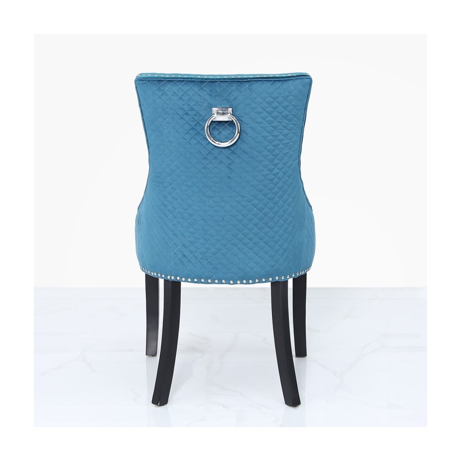 Glass Dining Table & 6 Teal Velvet Chairs - Aurora Boutique