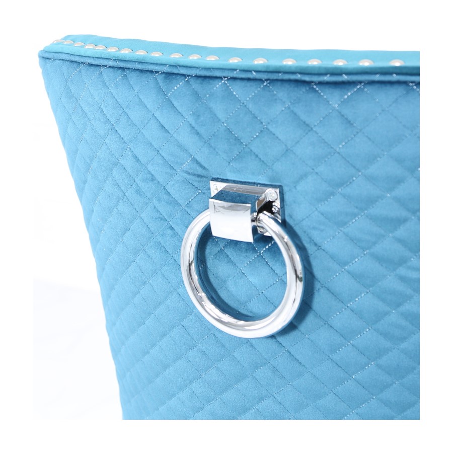 Glass Dining Table & 6 Teal Velvet Chairs - Aurora Boutique