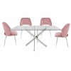 Glass Dining Table &amp; 4 Pink Velvet Chairs - Aurora Boutique