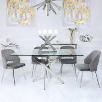 Glass Dining Table & 4 Grey Velvet Chairs - Aurora Boutique